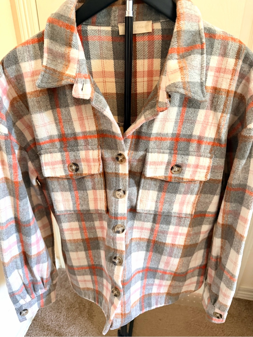 Altar'd State Gray Plaid Button-Front Fall Utility Shacket
